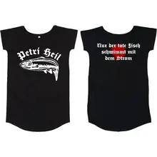 Damen T-Shirt Kleid - Petri Heil Vorder- und Rückseite