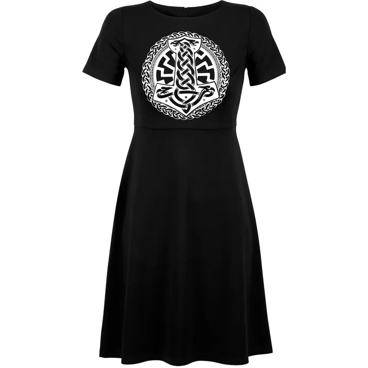 Damen kurzarm Kleid - Schwarze Sonne, Thorhammer