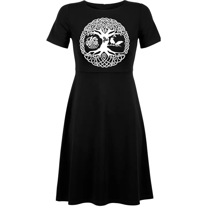 Damen kurzarm Kleid - Lebensbaum