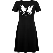 Damen kurzarm Kleid - Hugin Munin Vorderseite