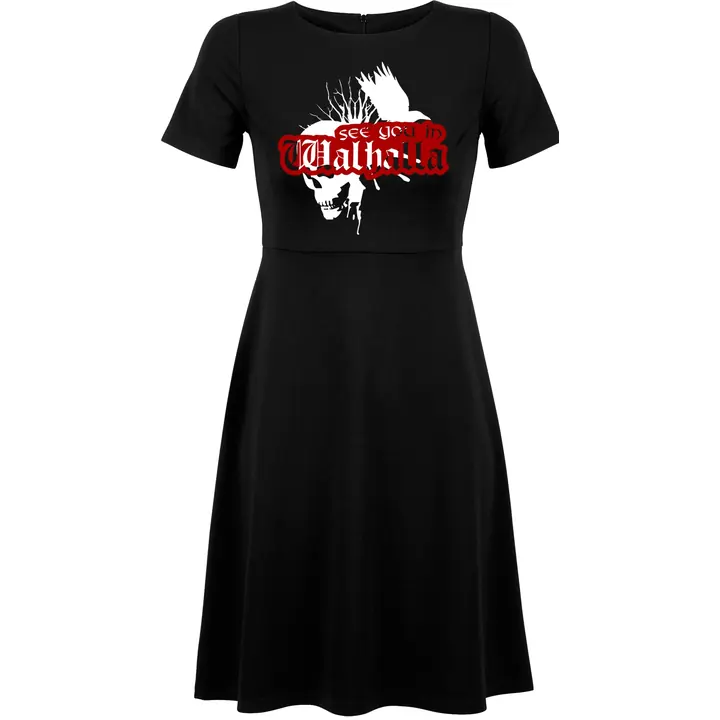 Damen kurzarm Kleid - See you in Walhalla, Totenkopf
