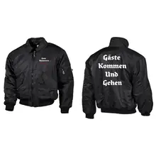 Bestickte Herren CWU Jacke, Schwarz - Gute Heimreise Vorder- und Rückseite