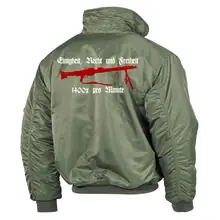 Bestickte Herren CWU Jacke, Oliv - Mg42 Einigkeit, Recht und Freiheit Rückseite