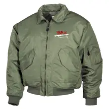 Bestickte Herren CWU Jacke, Oliv - Mg42 Einigkeit, Recht und Freiheit Vorderseite