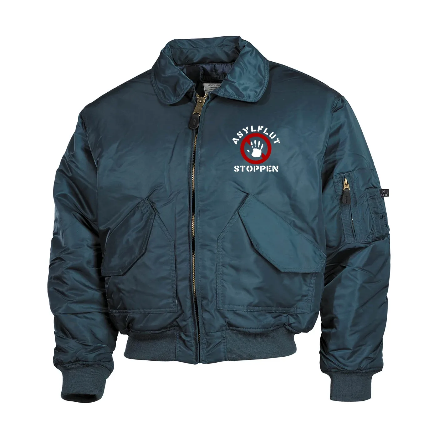 Bestickte Herren CWU Jacke, Navyblau - Asylflut stoppen