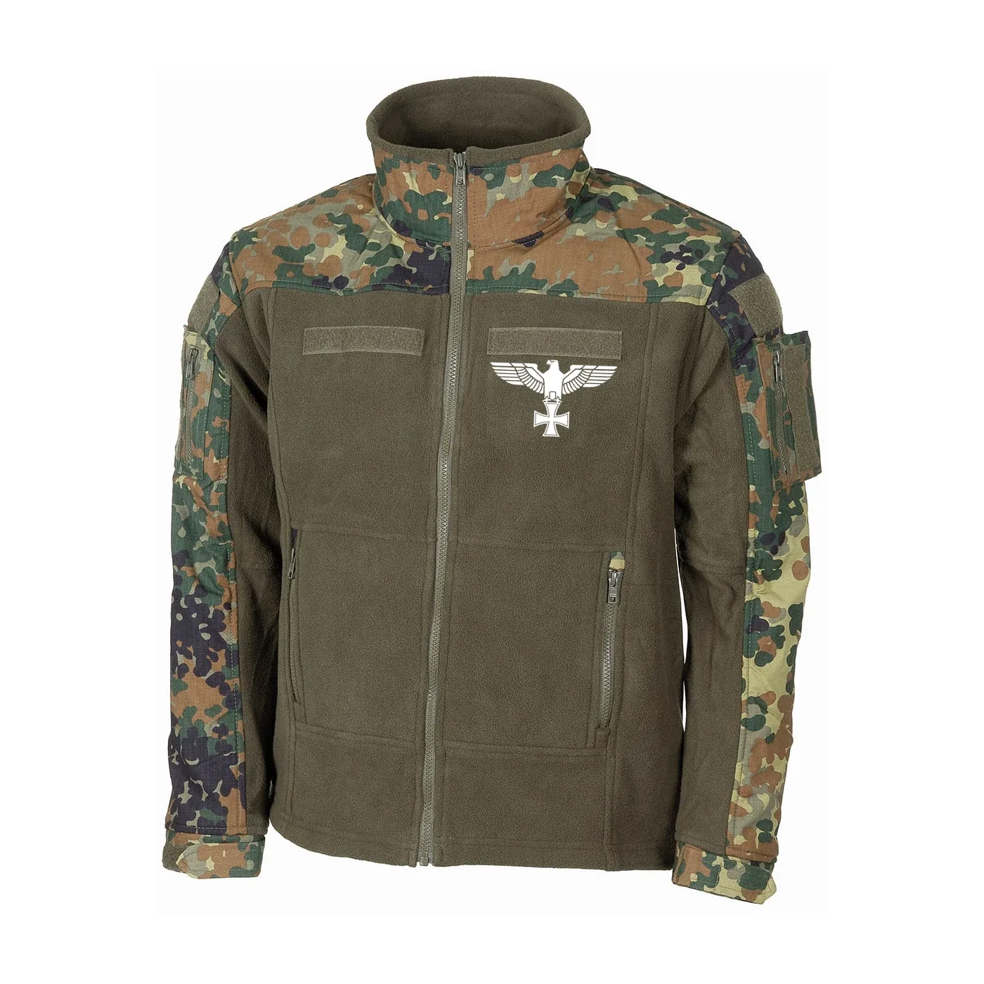 Bestickte Fleecejacke "Combat", flecktarn - Adler, Kreuz