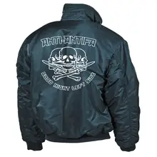 Bestickte Herren CWU Jacke, Navyblau - Anti-Antifa Rückseite
