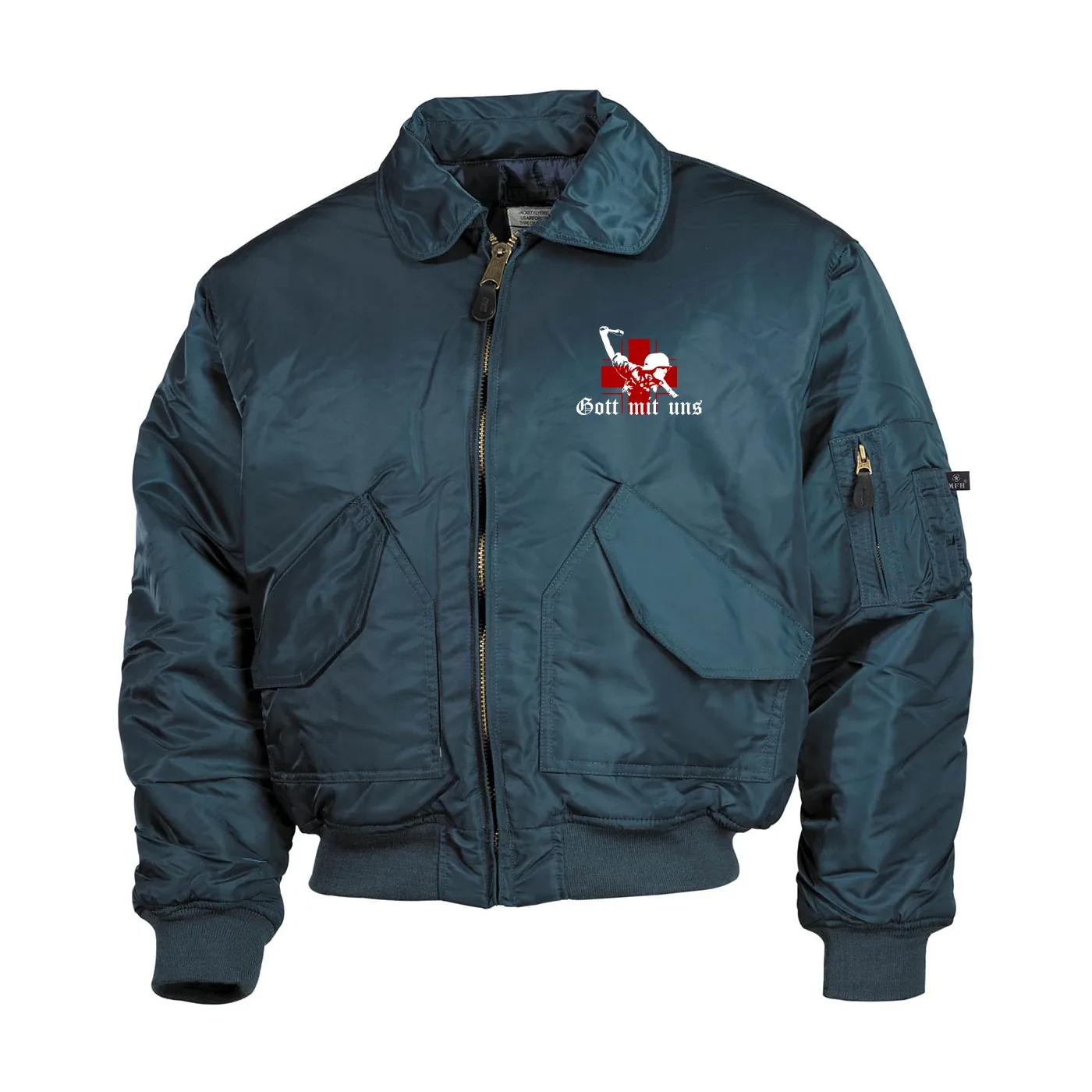 Bestickte Herren CWU Jacke, Navyblau - Gott mit uns, Soldat