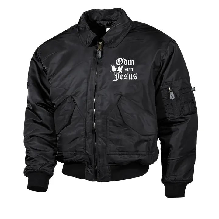 Bestickte Herren CWU Jacke, Schwarz - Odin statt Jesus