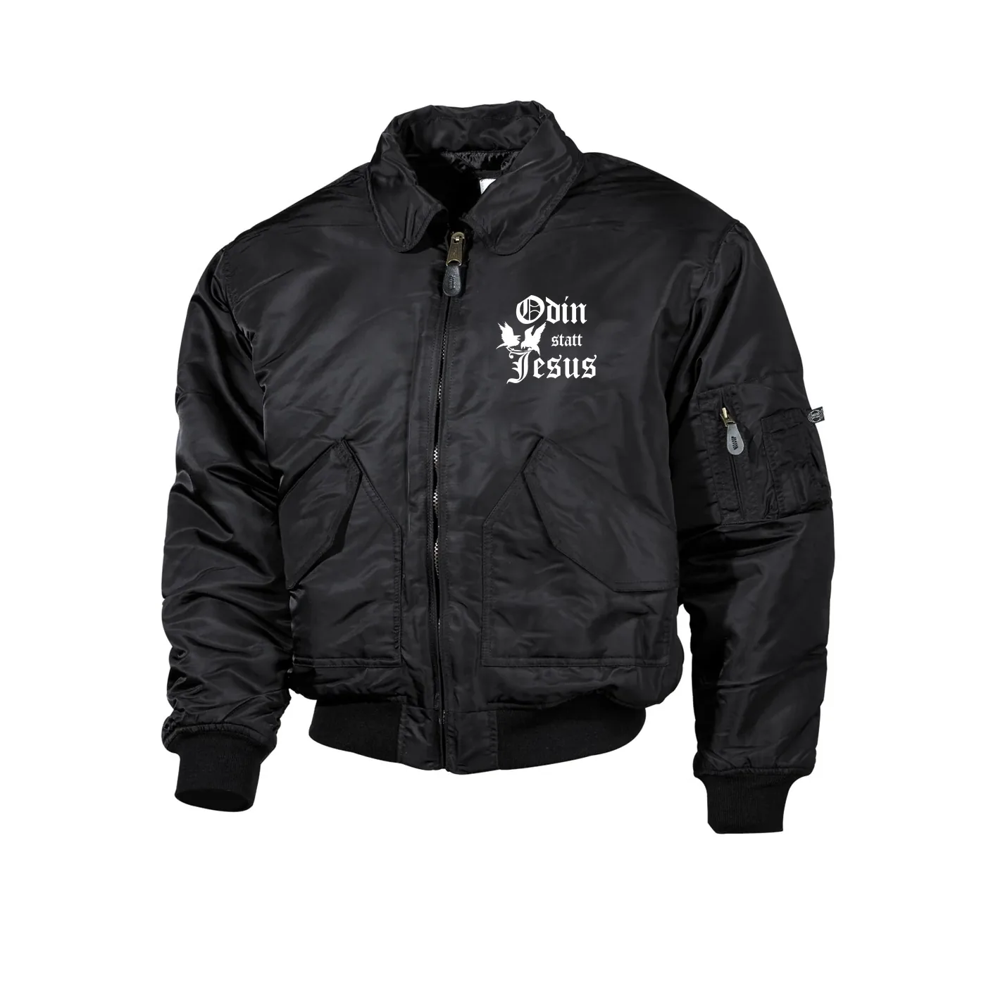 Bestickte Herren CWU Jacke, Schwarz - Odin statt Jesus