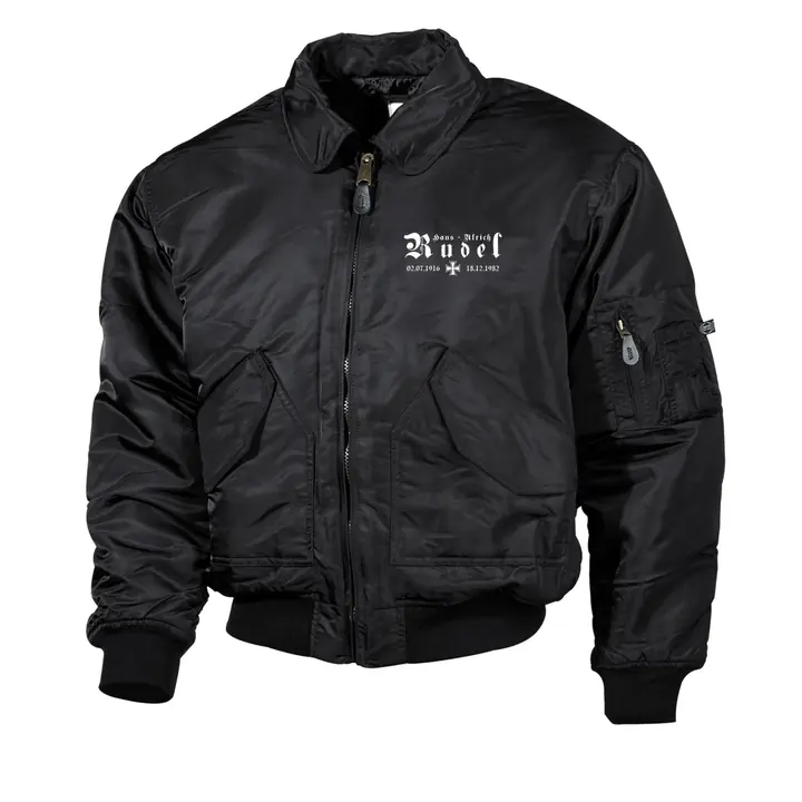 Bestickte Herren CWU Jacke, Schwarz - Hans Ulrich Rudel, Kreuz