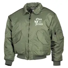 Bestickte Herren CWU Jacke, Oliv - Odin statt Jesus Vorderseite