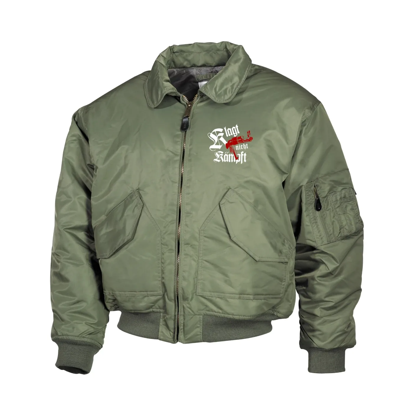 Bestickte Herren CWU Jacke, Oliv - Klagt nicht kämpft, Ak47