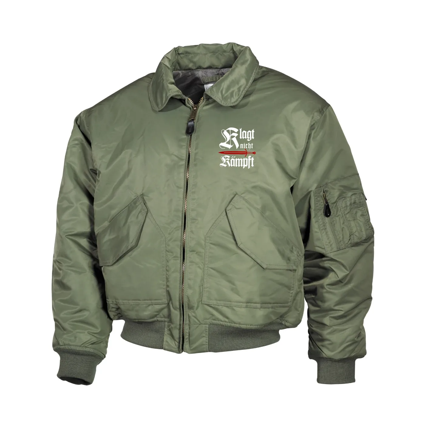 Bestickte Herren CWU Jacke, Oliv - Klagt nicht kämpft, Schwert