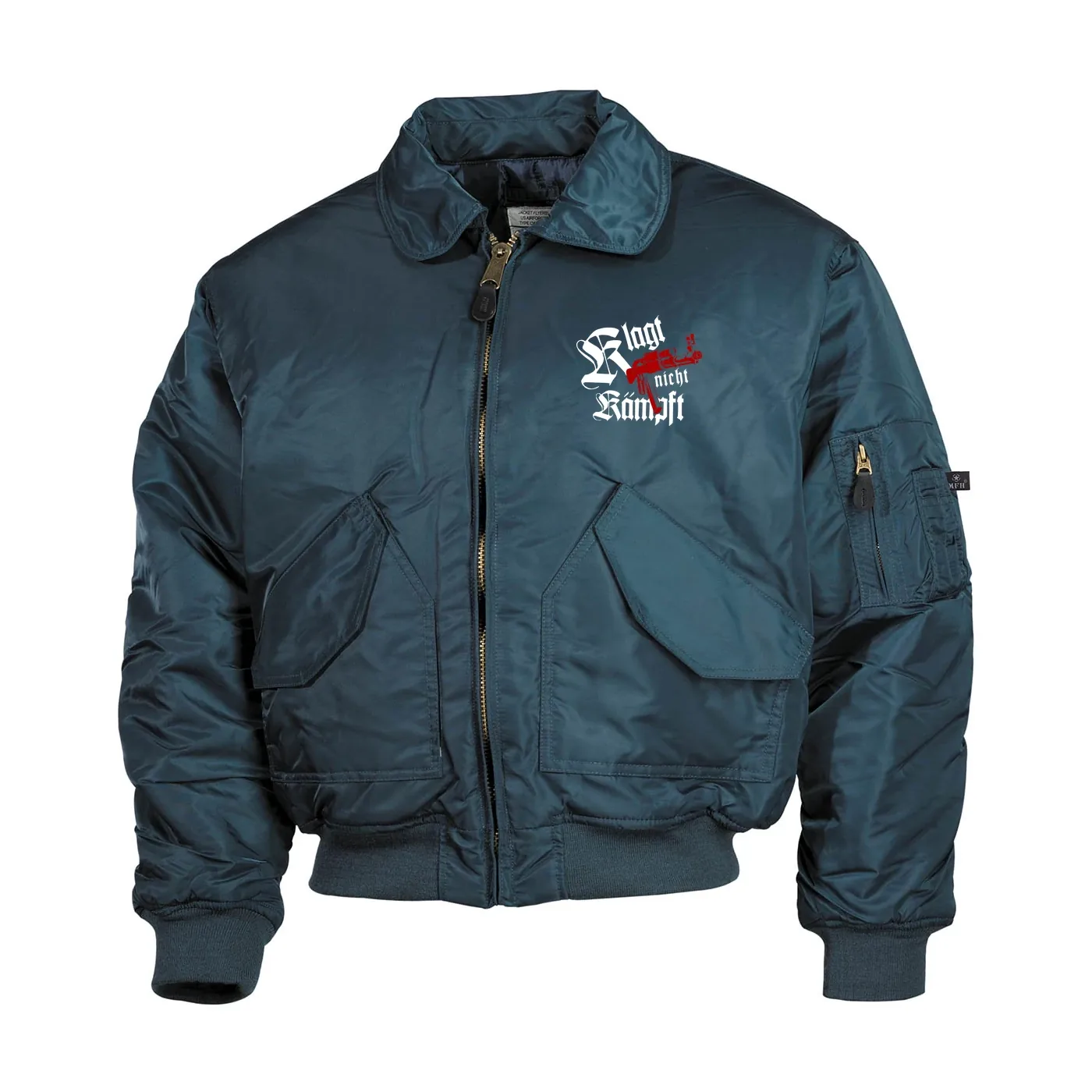 Bestickte Herren CWU Jacke, Navyblau - Klagt nicht kämpft, Ak47