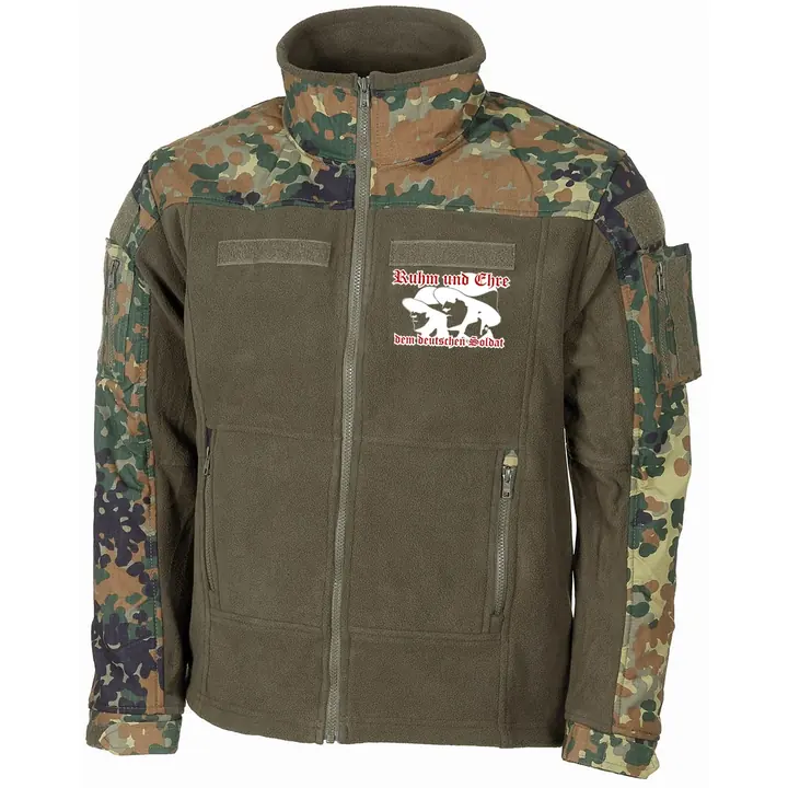 Bestickte Fleecejacke "Combat", flecktarn - Ruhm und Ehre dem deutschen Soldat