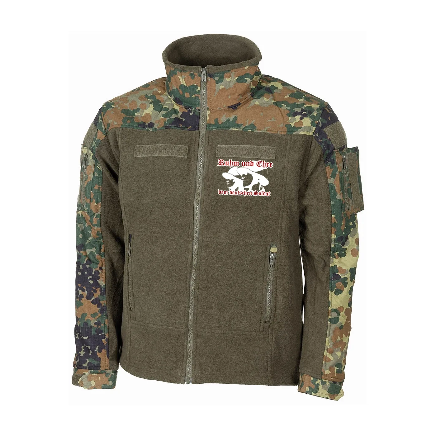 Bestickte Fleecejacke "Combat", flecktarn - Ruhm und Ehre dem deutschen Soldat