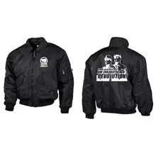Bestickte Herren CWU Jacke, Schwarz - Komm zur Revolution Vorder- und Rückseite