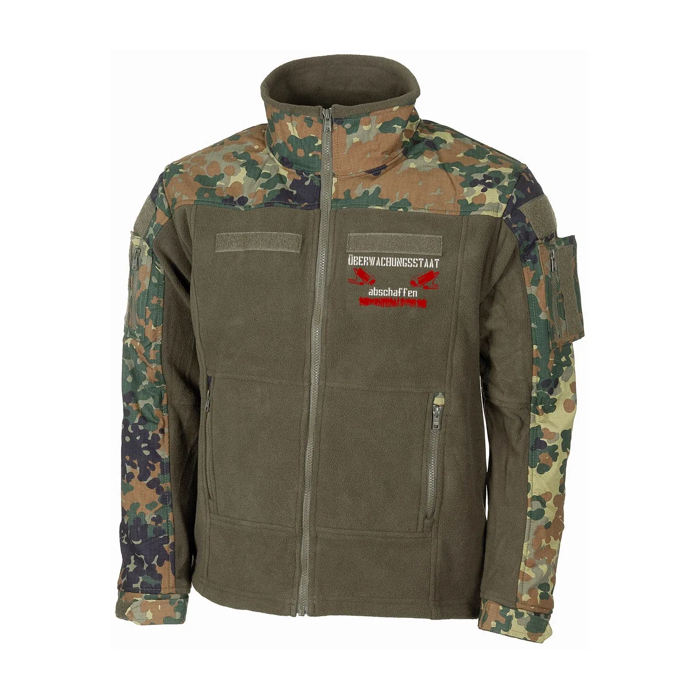 Bestickte Fleecejacke "Combat", flecktarn - Überwachungsstaat abschaffen