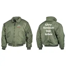 Bestickte Herren CWU Jacke, Oliv - Gute Heimreise Vorder- und Rückseite