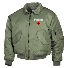 Bestickte Herren CWU Jacke, Oliv - Heute tolerant morgen fremd im eigenen Land Vorderseite
