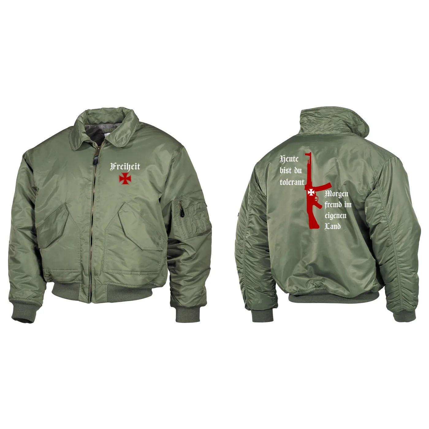 Bestickte Herren CWU Jacke, Oliv - Heute tolerant morgen fremd im eigenen Land
