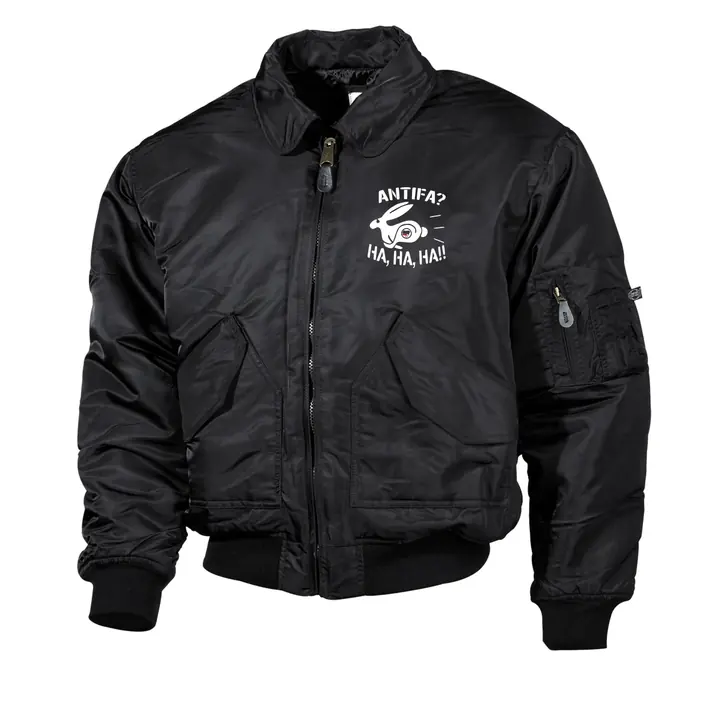 Bestickte Herren CWU Jacke, Schwarz - Antifa, ha ha ha