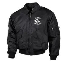Bestickte Herren CWU Jacke, Schwarz - Antifa, ha ha ha Vorderseite