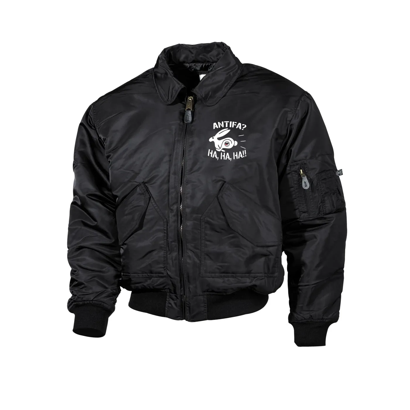 Bestickte Herren CWU Jacke, Schwarz - Antifa, ha ha ha