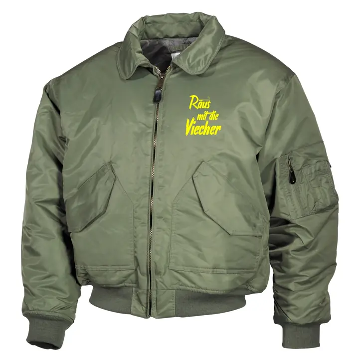 Bestickte Herren CWU Jacke, Oliv - Raus mit die Viecher