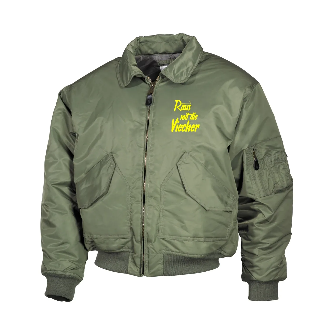 Bestickte Herren CWU Jacke, Oliv - Raus mit die Viecher