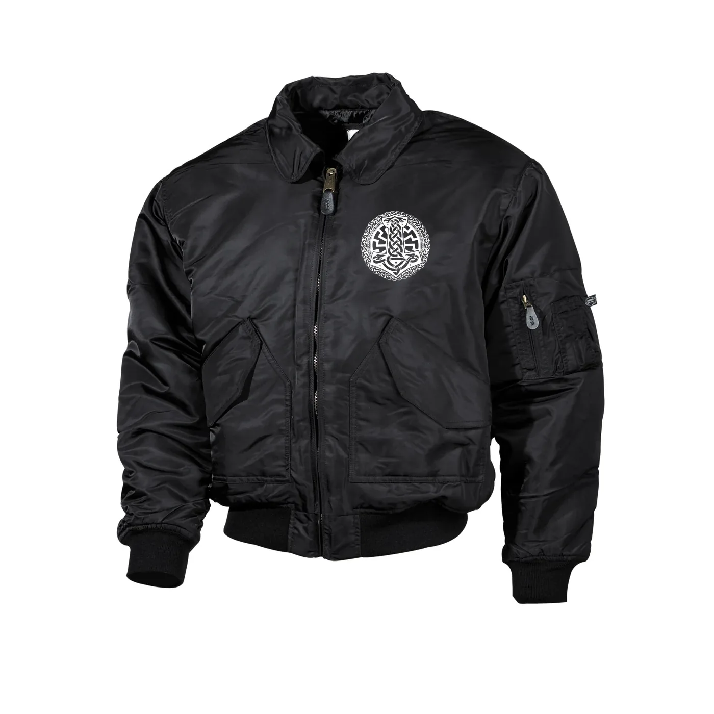 Bestickte Herren CWU Jacke, Schwarz - Schwarze Sonne, Thorhammer