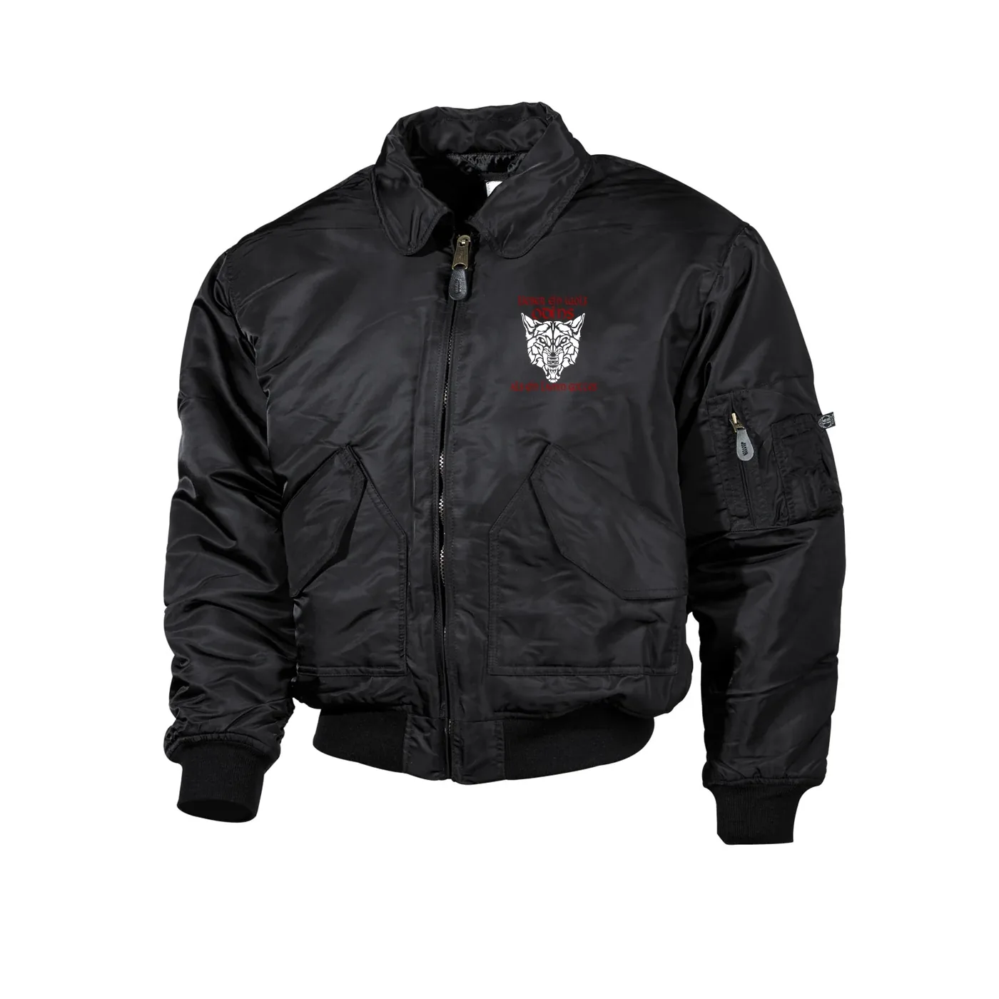 Bestickte Herren CWU Jacke, Schwarz - Lieber ein Wolf Odins als ein Lamm Gottes