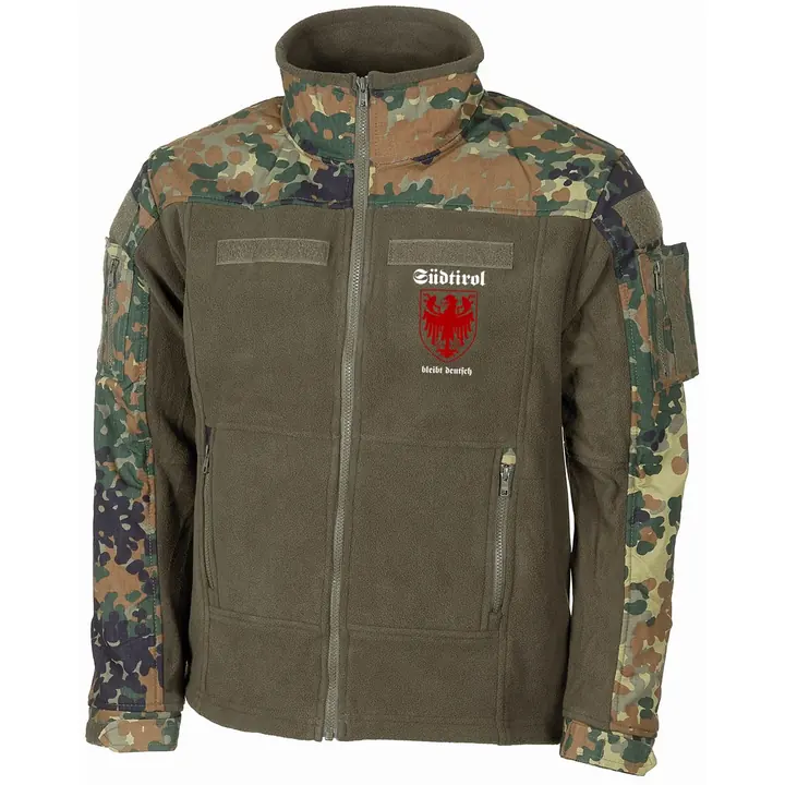 Bestickte Fleecejacke "Combat", flecktarn - Südtirol bleibt deutsch