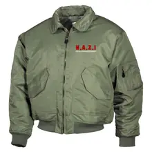 Bestickte Herren CWU Jacke, Oliv - Nicht an Zuwanderung interessiert, Fahne Vorderseite