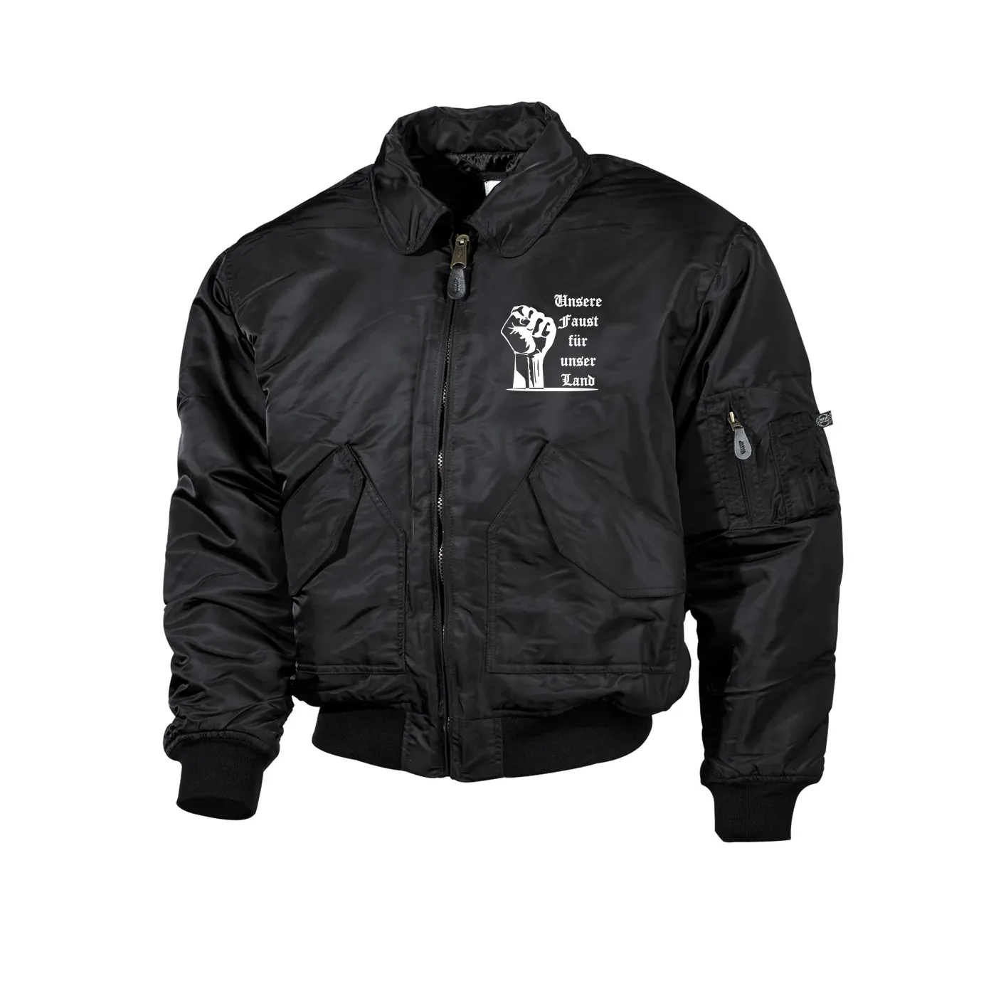 Bestickte Herren CWU Jacke, Schwarz - Unsere Faust für unser Land