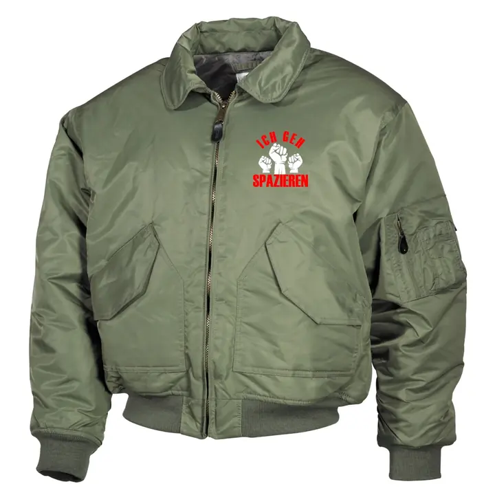 Bestickte Herren CWU Jacke, Oliv - Ich geh Spazieren