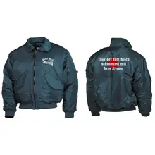 Bestickte Herren CWU Jacke, Navyblau - Petri Heil Vorder- und Rückseite