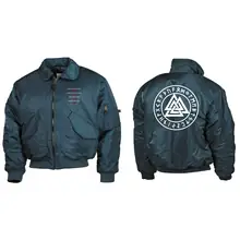 Bestickte Herren CWU Jacke, Navyblau - Mein Schwert für Tyr Vorder- und Rückseite