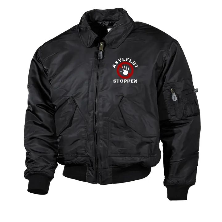Bestickte Herren CWU Jacke, Schwarz - Asylflut stoppen