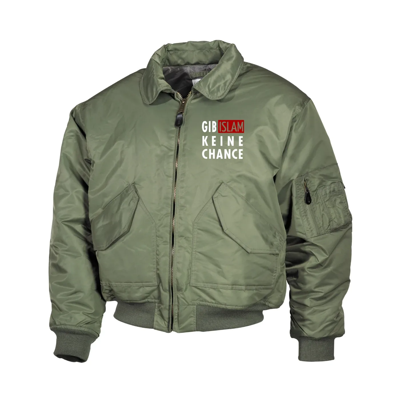 Bestickte Herren CWU Jacke, Oliv - Gib Islam keine Chance