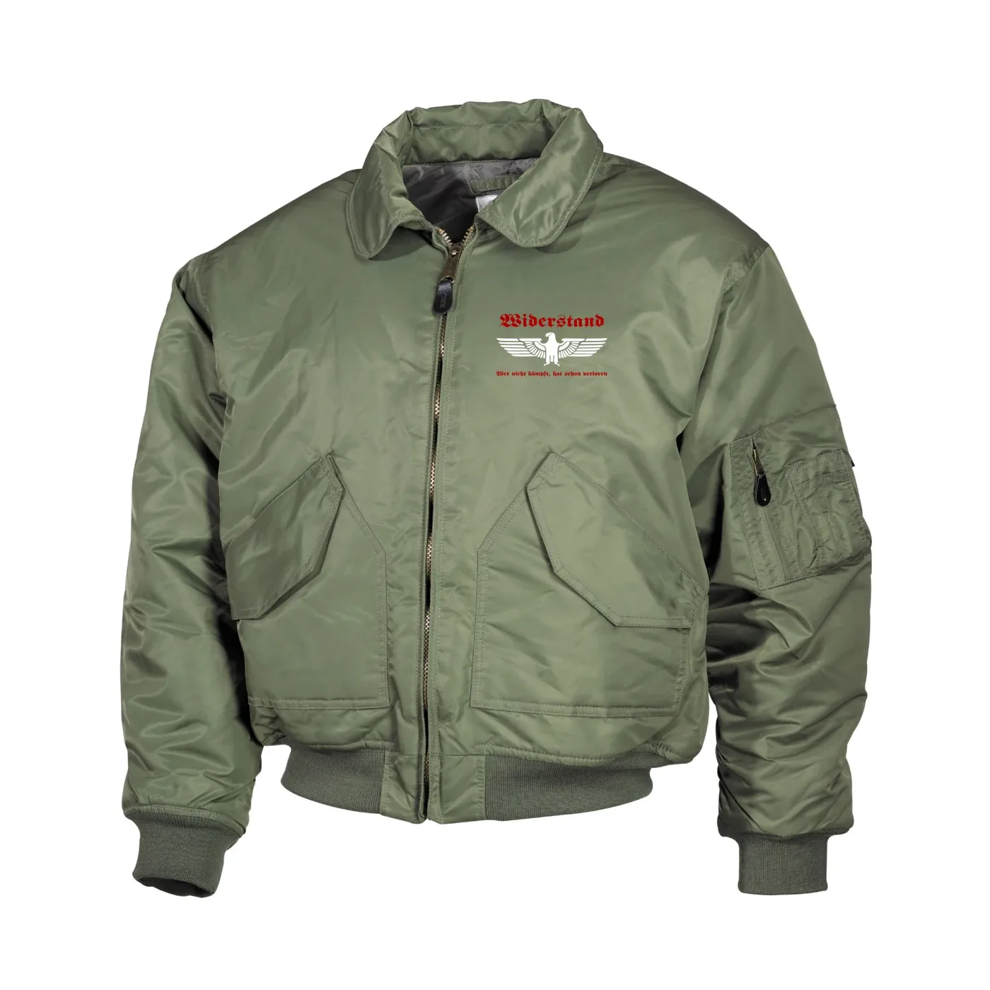 Bestickte Herren CWU Jacke, Oliv - Widerstand, wer nicht kämpft hat verloren
