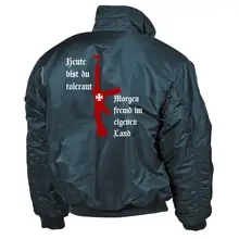 Bestickte Herren CWU Jacke, Navyblau - Heute tolerant morgen fremd im eigenen Land Rückseite