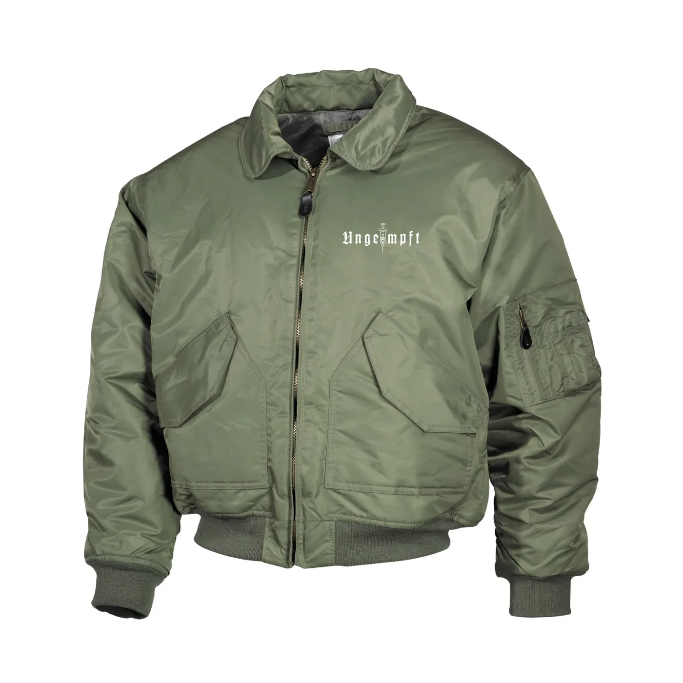 Bestickte Herren CWU Jacke, Oliv - Ungeimpft, Einfarbig