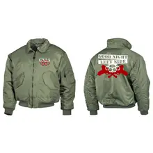 Bestickte Herren CWU Jacke, Oliv - GNLS, Schlagring Vorder- und Rückseite