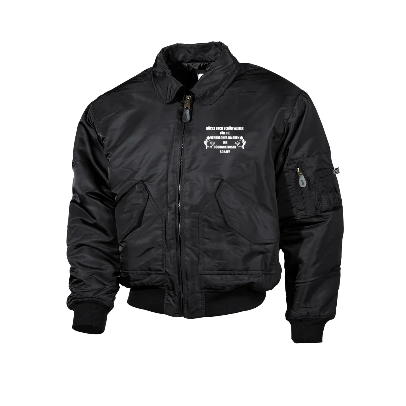 Bestickte Herren CWU Jacke, Schwarz - Bückt euch schön weiter