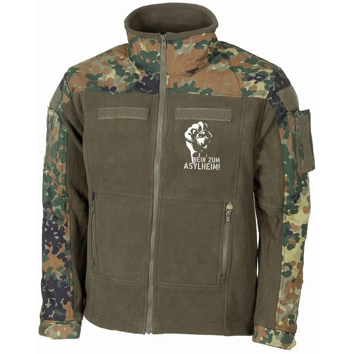 Bestickte Fleecejacke "Combat", flecktarn - Nein zum Asylheim