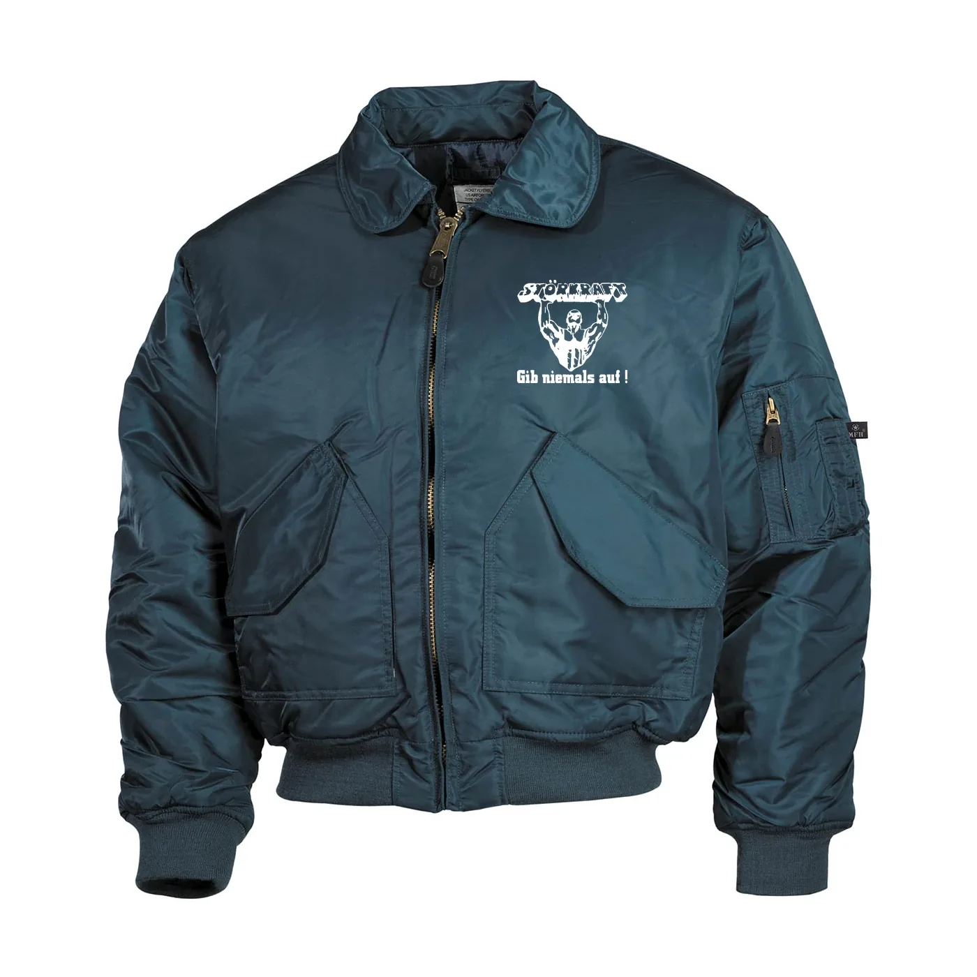 Bestickte Herren CWU Jacke, Navyblau - Störkraft gib niemals auf
