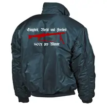 Bestickte Herren CWU Jacke, Navyblau - Mg42 Einigkeit, Recht und Freiheit Rückseite