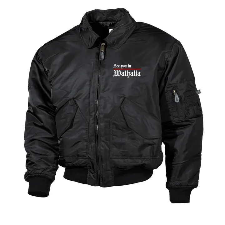 Bestickte Herren CWU Jacke, Schwarz - See you in Walhalla, Strich